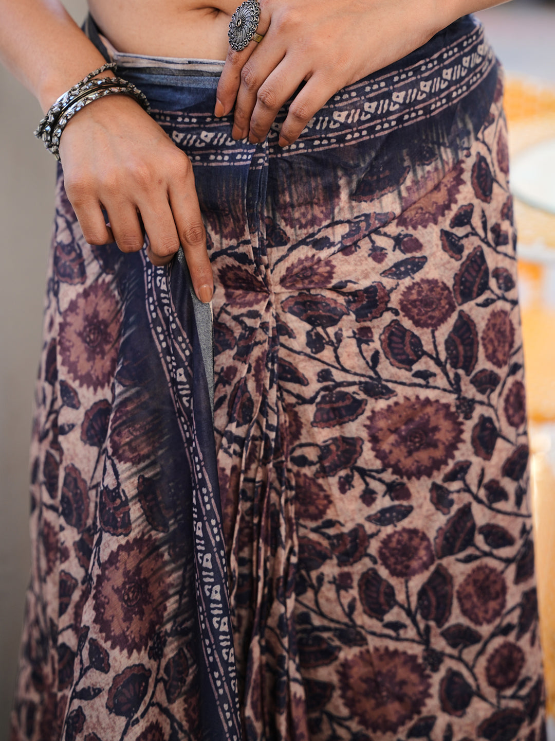 Ready to wear bagru print art silk saree