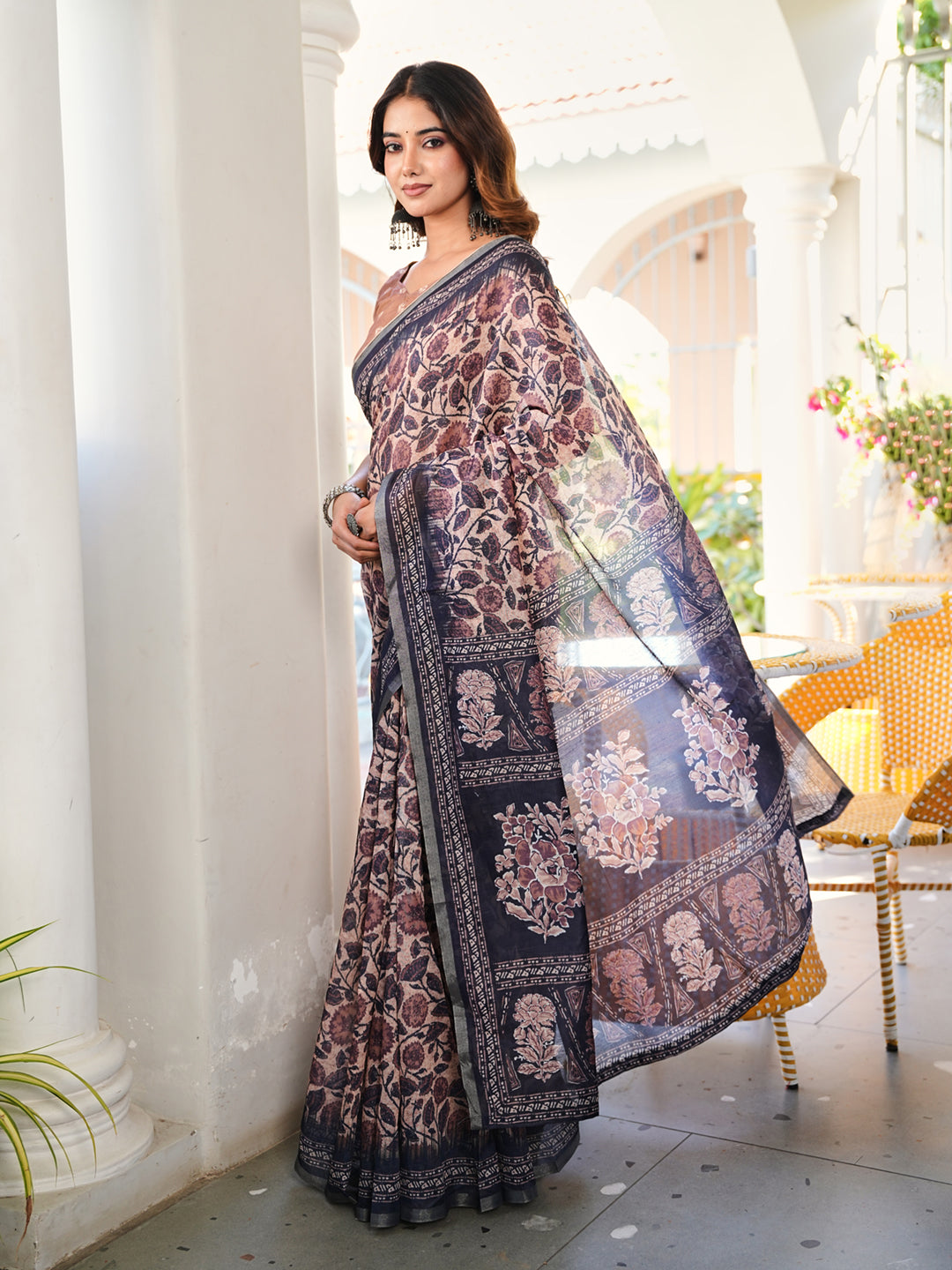 Ready to wear bagru print art silk saree