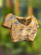 Grey and yellow half and half digitat printed satin saree