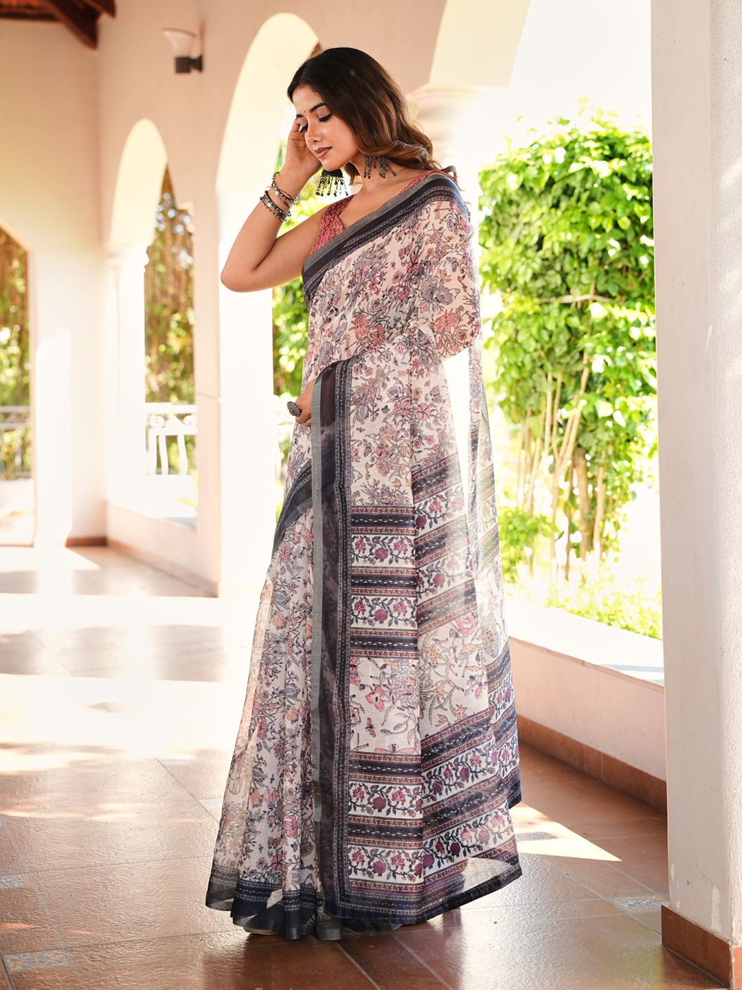 Ready to wear bagru print art silk saree