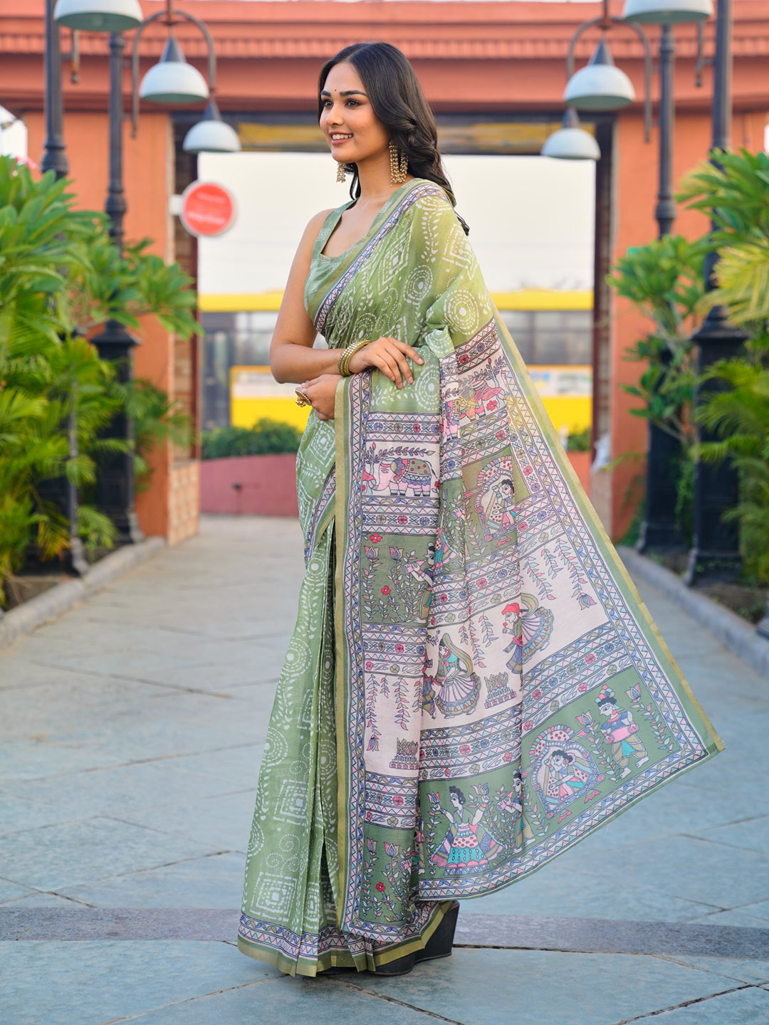 Ready to wear traditional printed cotton saree