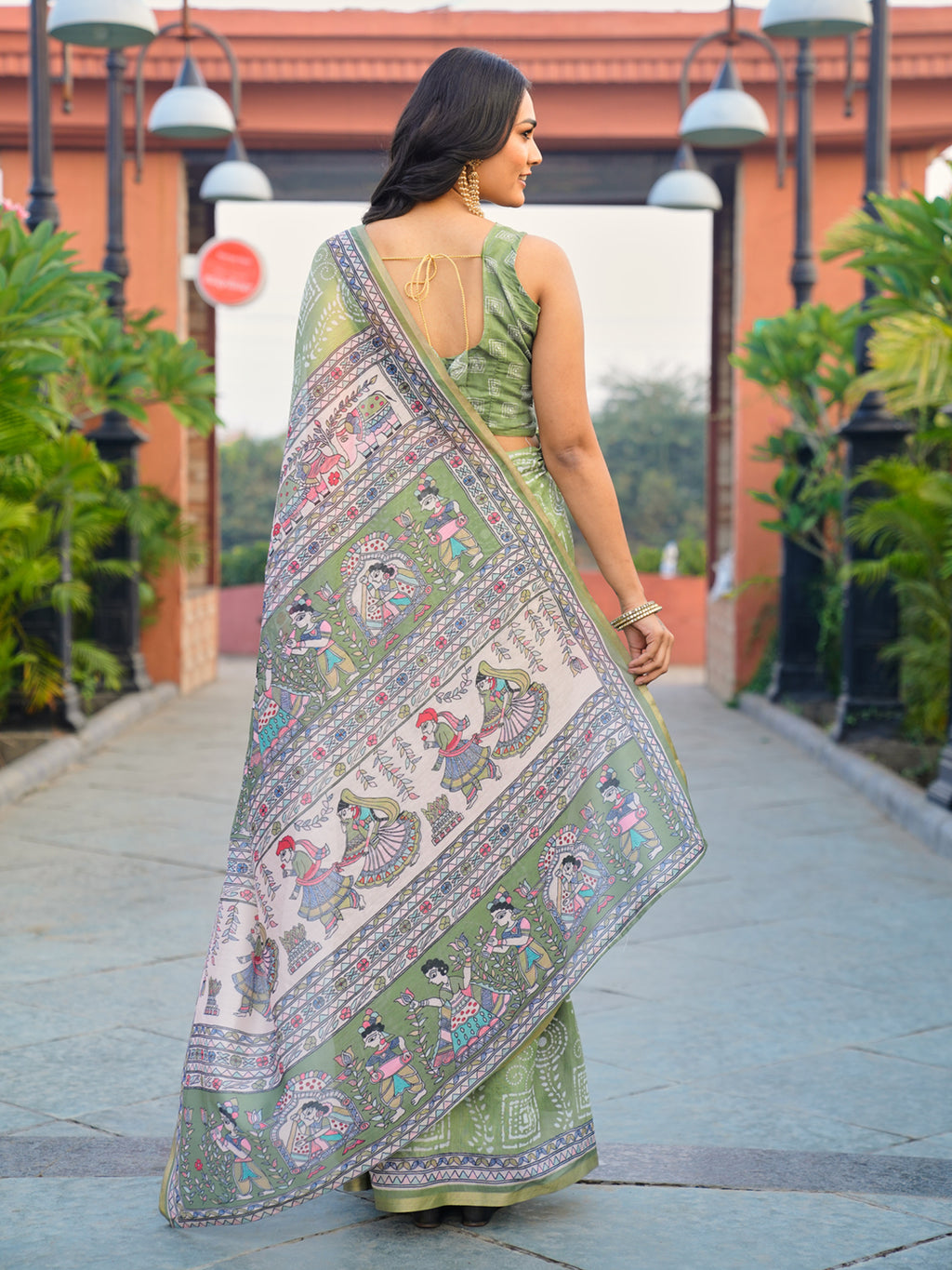 Ready to wear traditional printed cotton saree