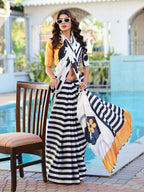 Black colored digital printed satin saree