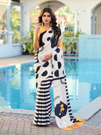 Black colored digital printed satin saree