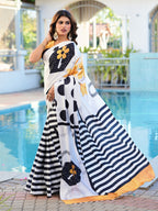 Black colored digital printed satin saree