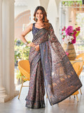 Ready to wear beige and black ajrak print saree