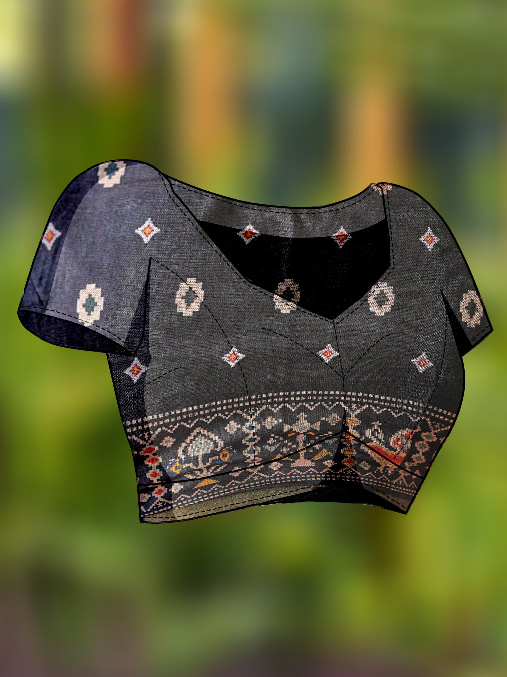 Ready to wear beige and black ajrak print saree