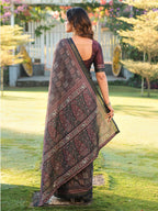 Ready to wear black color ajrak print saree
