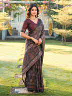Ready to wear black color ajrak print saree