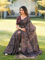 Ready to wear black color ajrak print saree