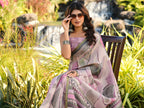 Ready to wear abstract print polycotton shimmer saree