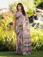 Ready to wear abstract print polycotton shimmer saree