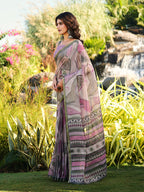 Ready to wear abstract print polycotton shimmer saree
