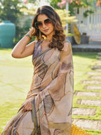 Ready to wear abstract print polycotton shimmer saree