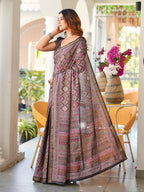 Ready to wear multicolred ajrak printed poly cotton saree