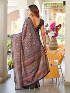 Ready to wear multicolred ajrak printed poly cotton saree