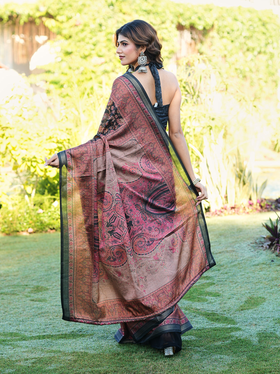 Ready to wear multicolred ajrak printed poly cotton saree