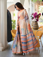Ready to wear multicolred ajrak printed poly cotton saree
