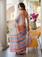Ready to wear multicolred ajrak printed poly cotton saree