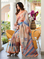 Ready to wear multicolred ajrak printed poly cotton saree