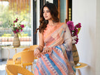 Ready to wear multicolred ajrak printed poly cotton saree