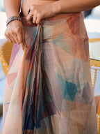 Ready to wear multicolred ajrak printed poly cotton saree
