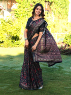 Ready to wear multicolred ajrak printed poly cotton saree