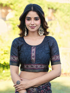 Ready to wear multicolred ajrak printed poly cotton saree