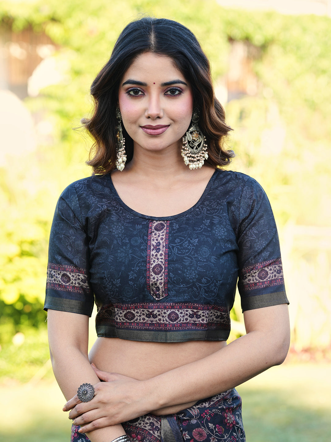 Ready to wear multicolred ajrak printed poly cotton saree