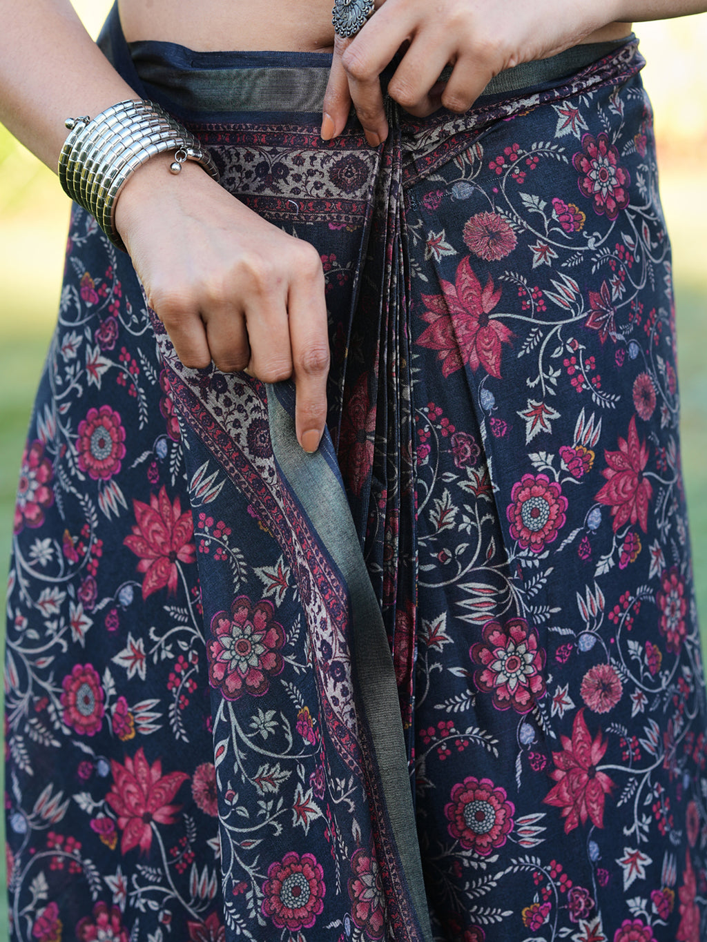 Ready to wear multicolred ajrak printed poly cotton saree