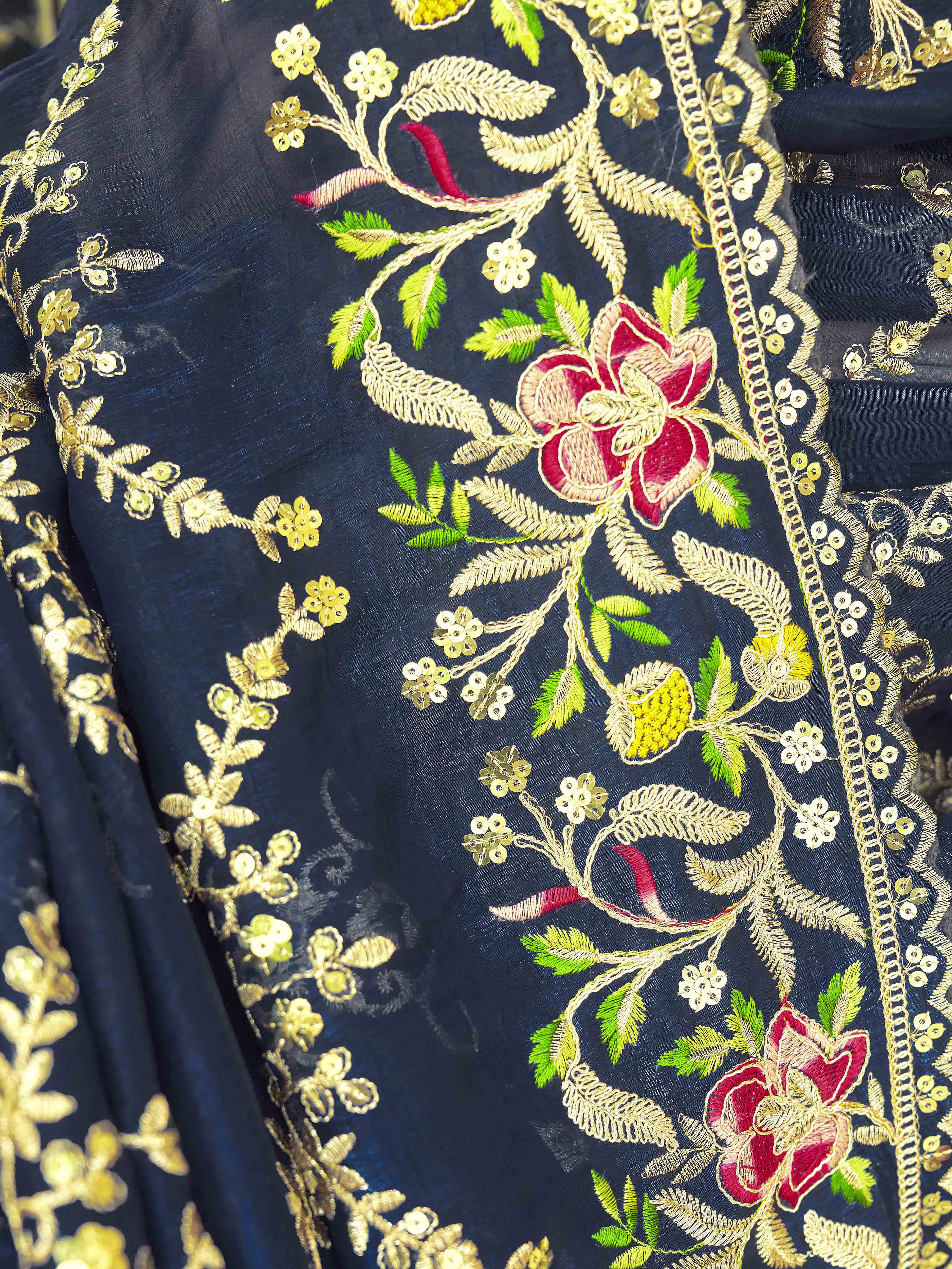 Two tone blue and firozi colored designer saree with sequin embroidery on pallu