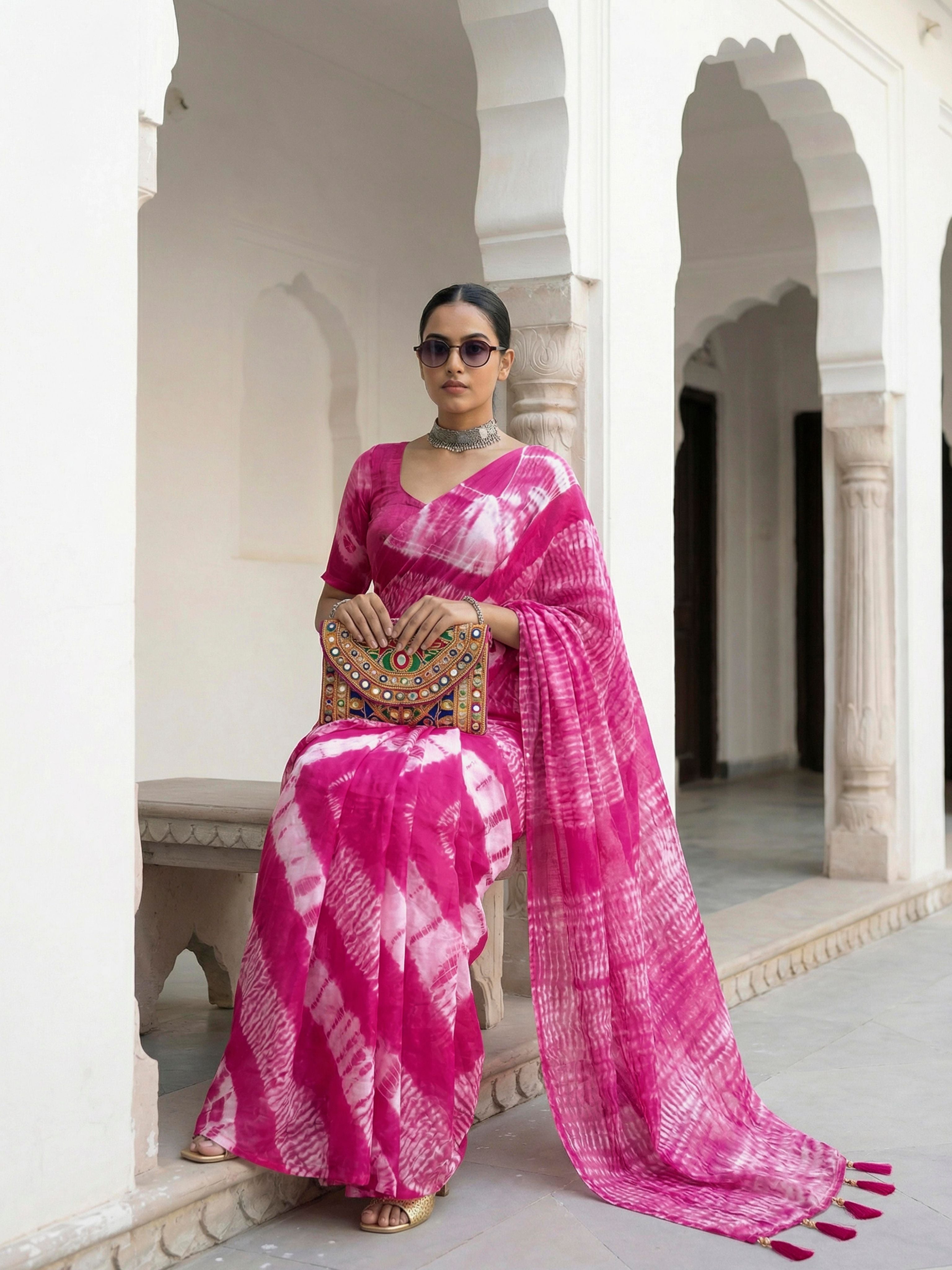 Easy to wear pink colored shibori print pure jaipuri cotton saree