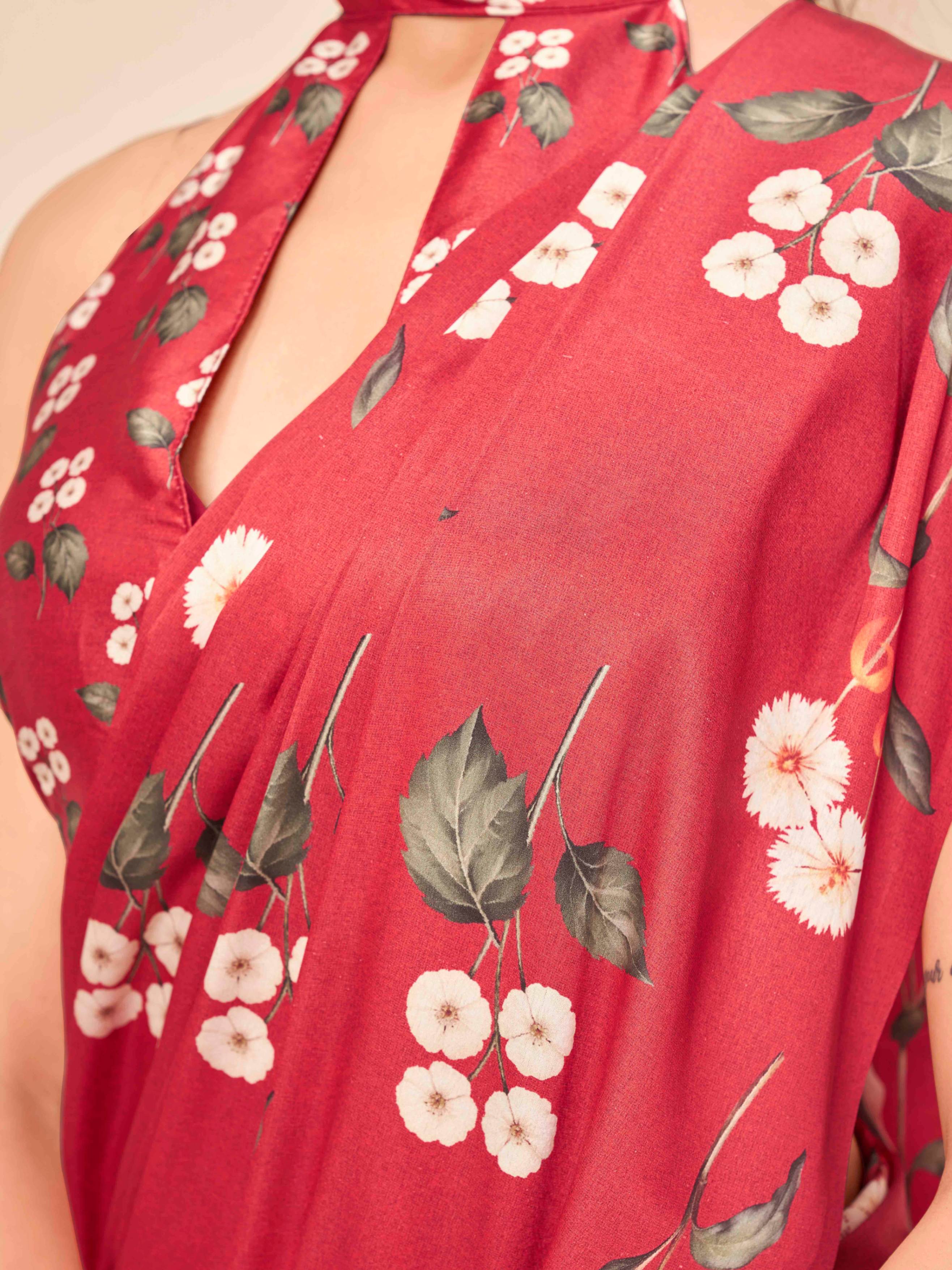 Red colored designer digital printed satin saree