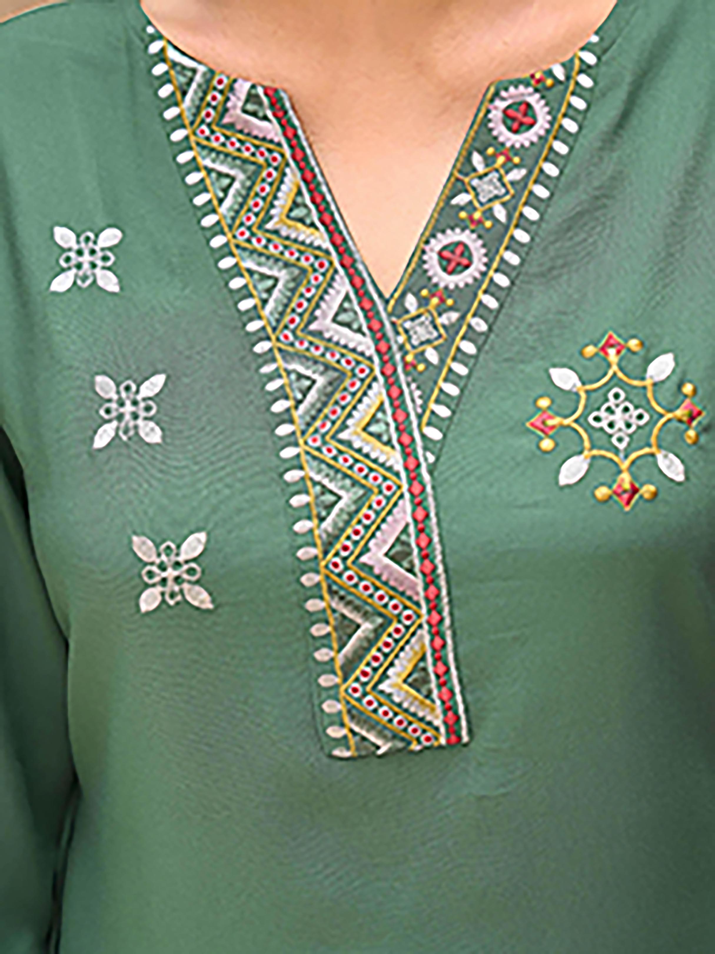 Green color rayon with colorful thread embroidered Co-ords Set