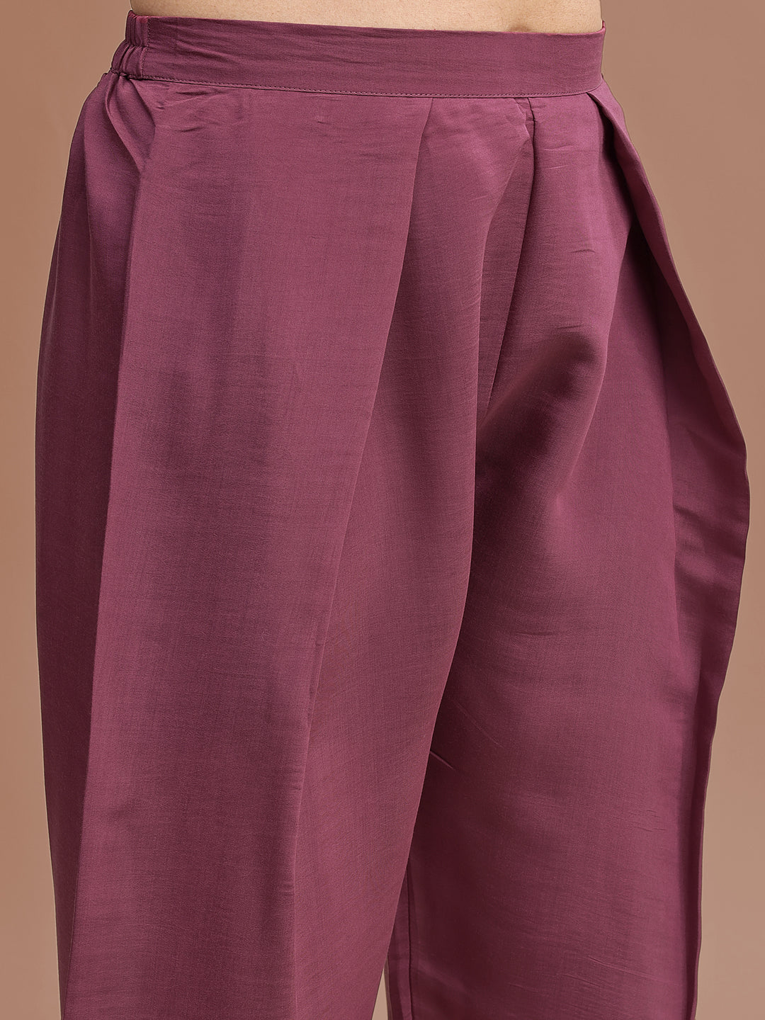 Mauve Colored Silk Blend With Sequinns Work Tunic & Trouser Co-ord Set