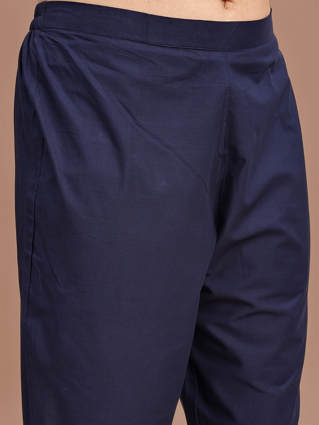 Blue Colored Pure Cotton With A-Line Peacock Embroidered Co-ord Set