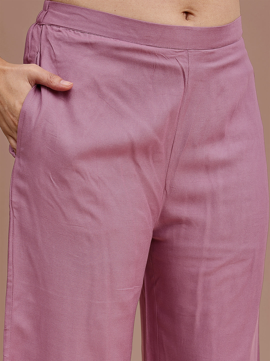 Mauve Rayon With White Thread Embroidery Tunic & Trouser Co-ord Set