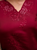 Maroon color silk blend with sequinns & thread embroidered Co-ords Set