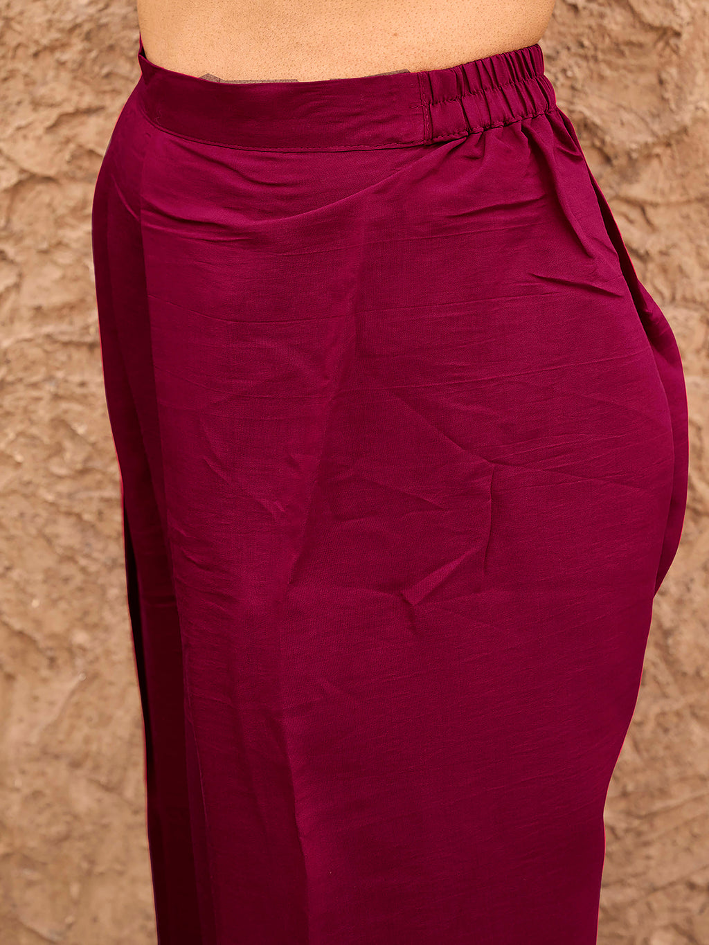 Maroon color silk blend with sequinns & thread embroidered Co-ords Set
