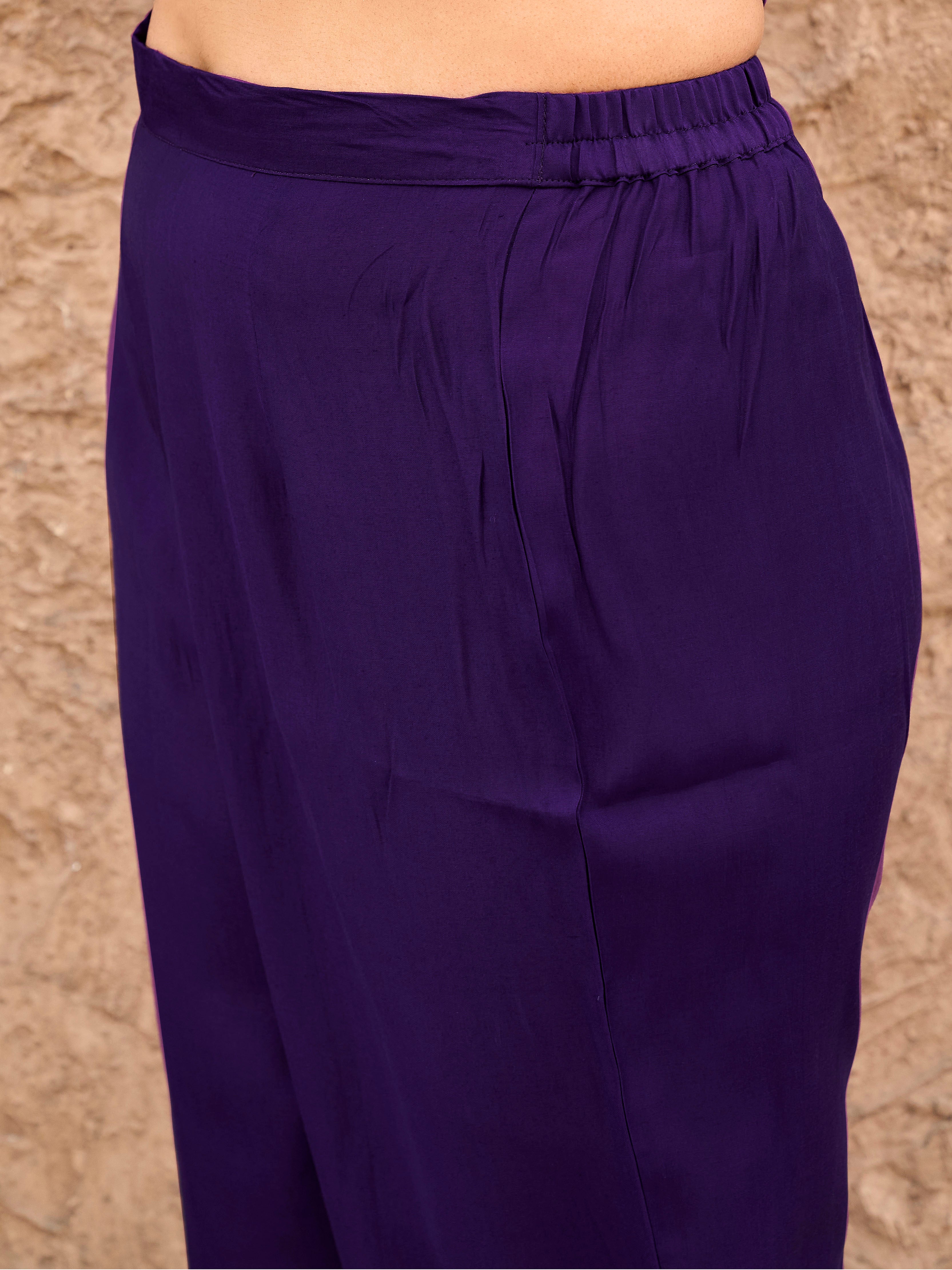 Purple color silk blend with sequinns & thread embroidered Co-ords Set