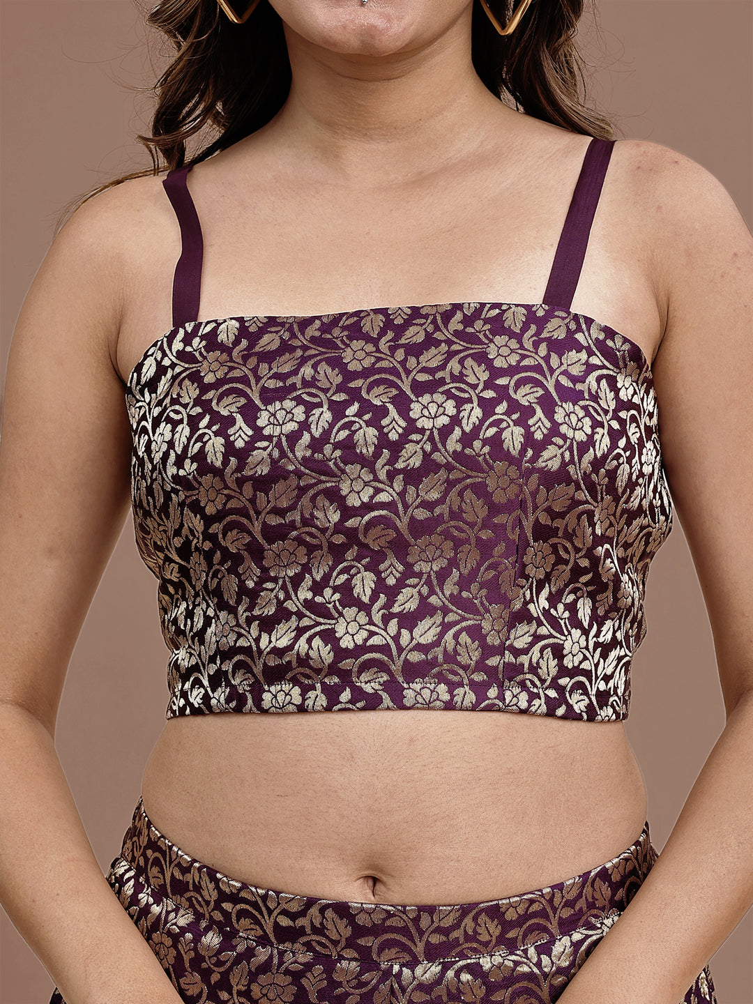 Purple Colored Silk Blend Co-ord Set With Brocade Inner & Trouser