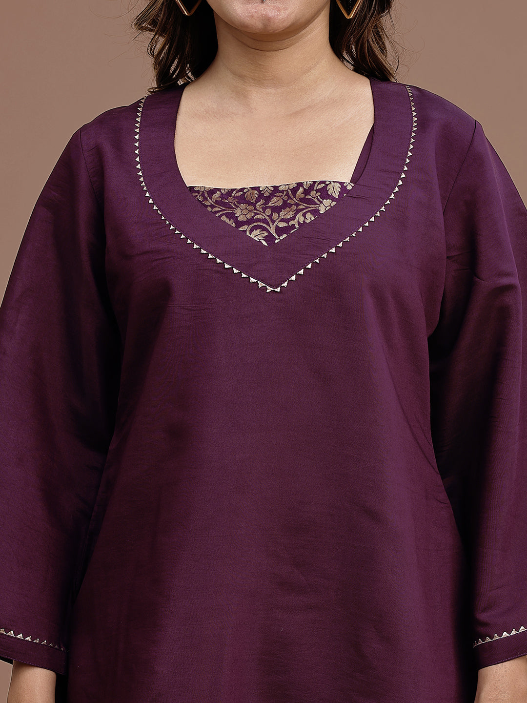 Purple Colored Silk Blend Co-ord Set With Brocade Inner & Trouser