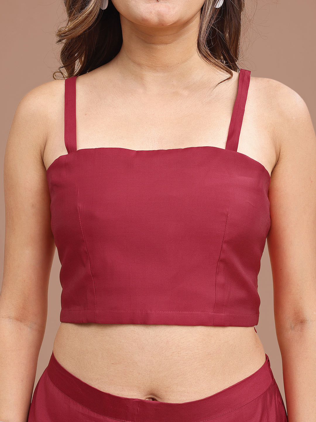 Red Colored Brocade Tunic With Silk Blend Inner & Trouser