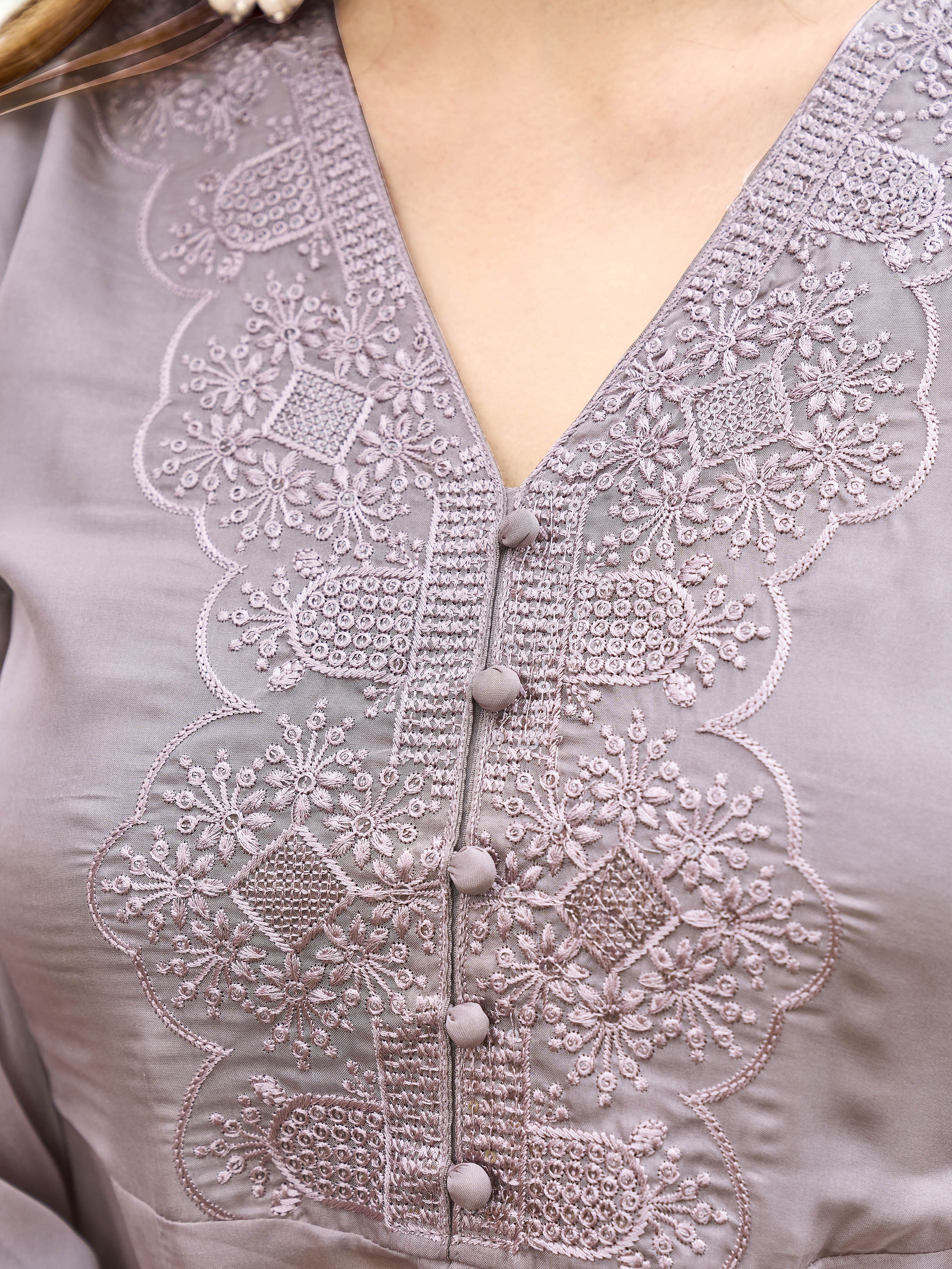 Still Grey color organza sequinns and thread embroidered Co-ords Set