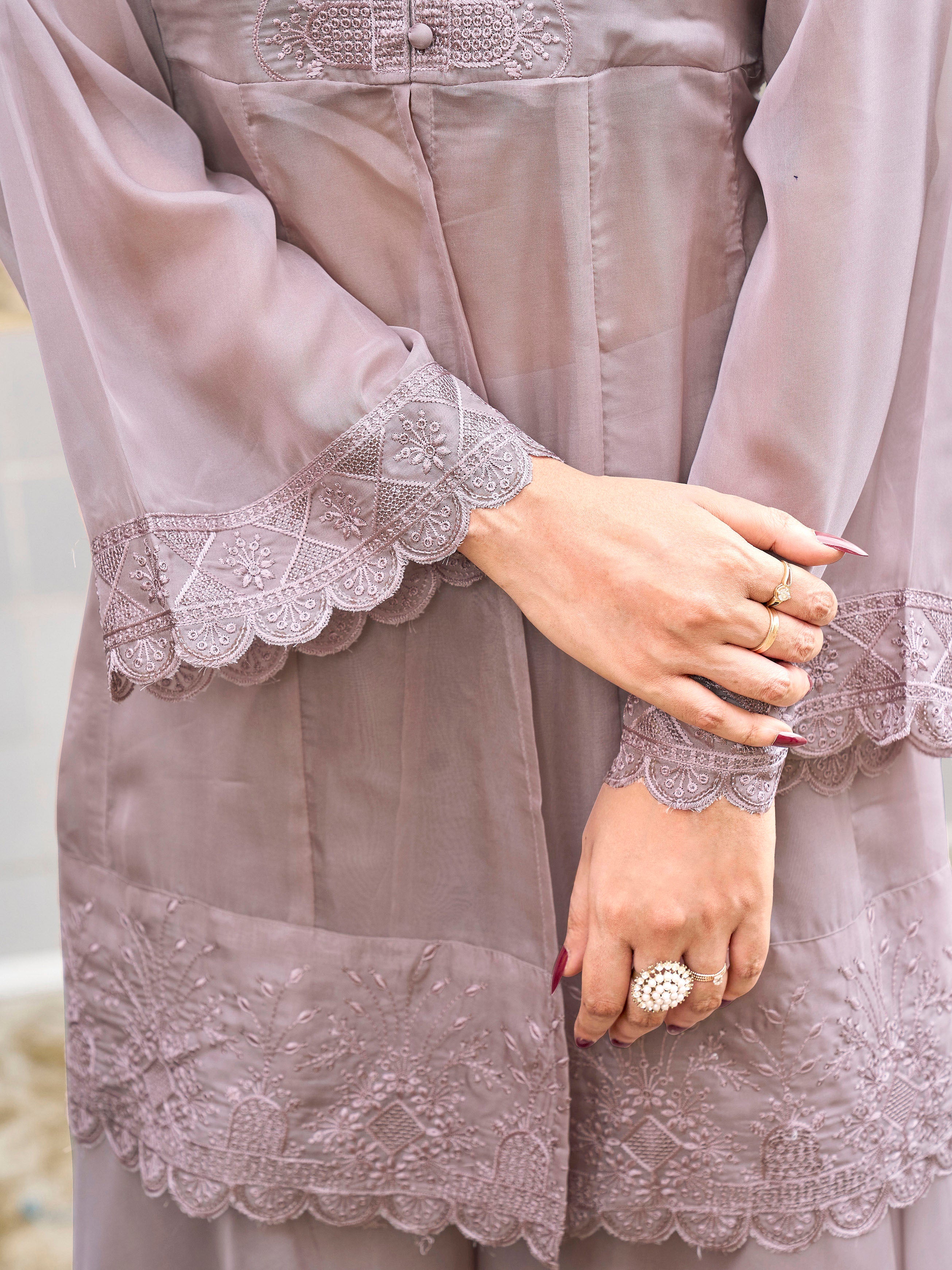 Still Grey color organza sequinns and thread embroidered Co-ords Set