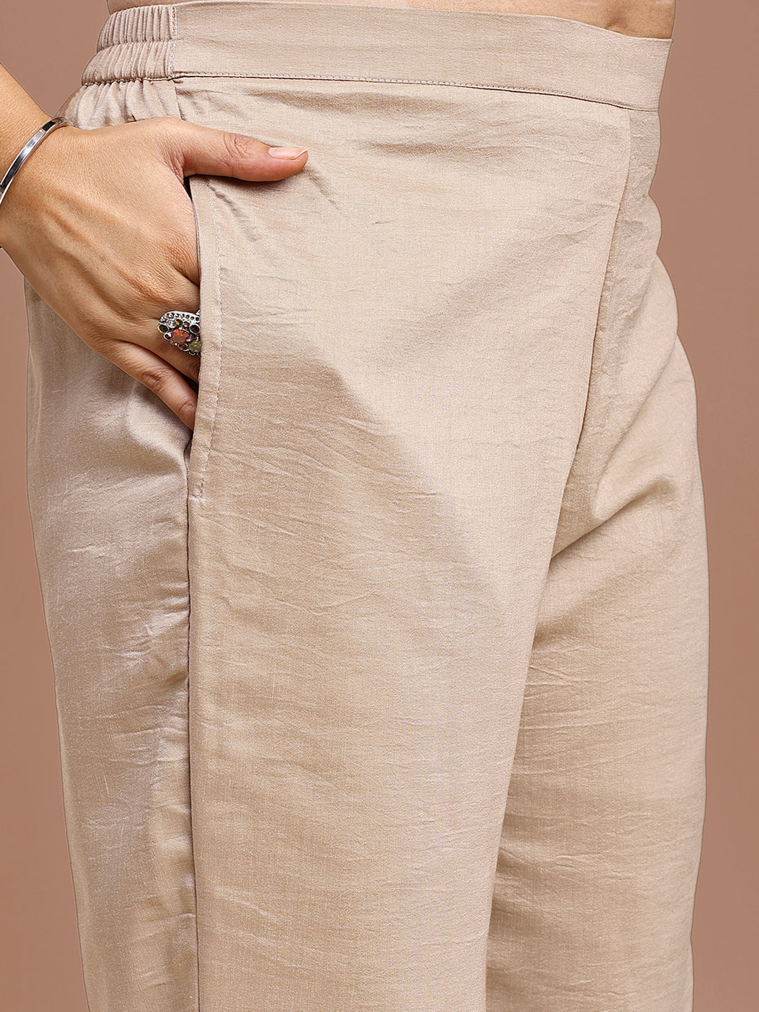 Maroon Colored Silk Blend With Off White Thread Embroidered Tunic & Trouser Co-ord Set