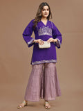 Purple Color Silk Blend Embroidered Top With Mauve Sharara