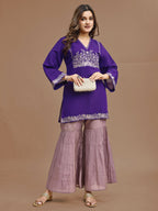 Purple Color Silk Blend Embroidered Top With Mauve Sharara
