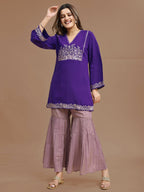 Purple Color Silk Blend Embroidered Top With Mauve Sharara