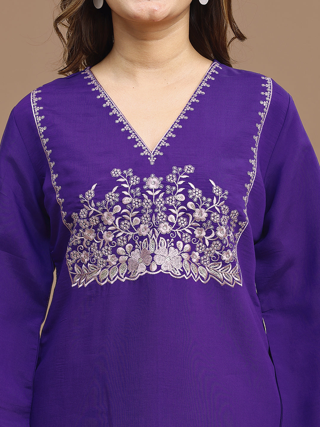 Purple Color Silk Blend Embroidered Top With Mauve Sharara